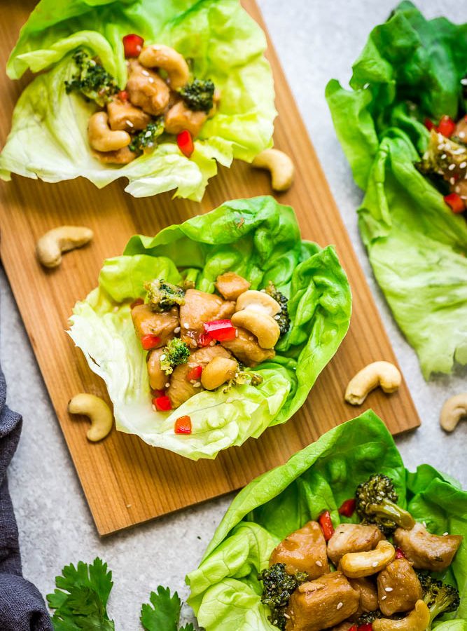 Cashew Chicken Lettuce Wraps – a light and refreshing low carb appetizer, lunch or light dinner with all the flavors of the takeout favorite. Best of all, comes together super quick so they’re perfect for busy weeknights.