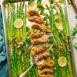 Sheet Pan Lemon Garlic Chicken – the perfect easy meal for busy weeknights. Best of all, made with tender and juicy chicken, asparagus and broccoli coated in a flavor packed sauce.
