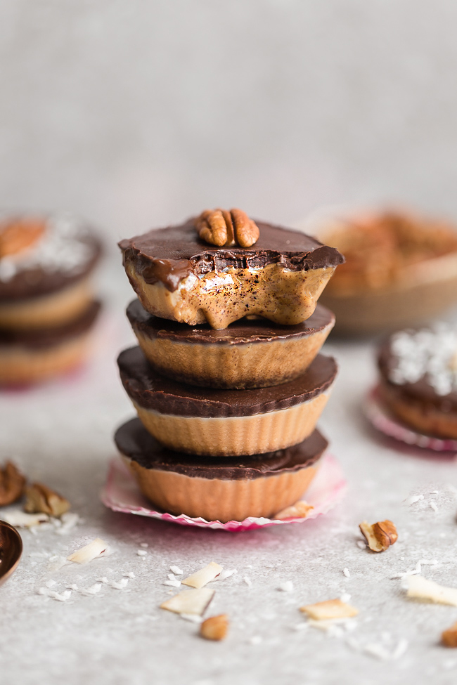 Chocolate Pecan Butter Cups - Fat Bombs - a tasty low carb treat full of healthy fats and protein! Made with only a few ingredients and is gluten-free, paleo, keto and vegan.